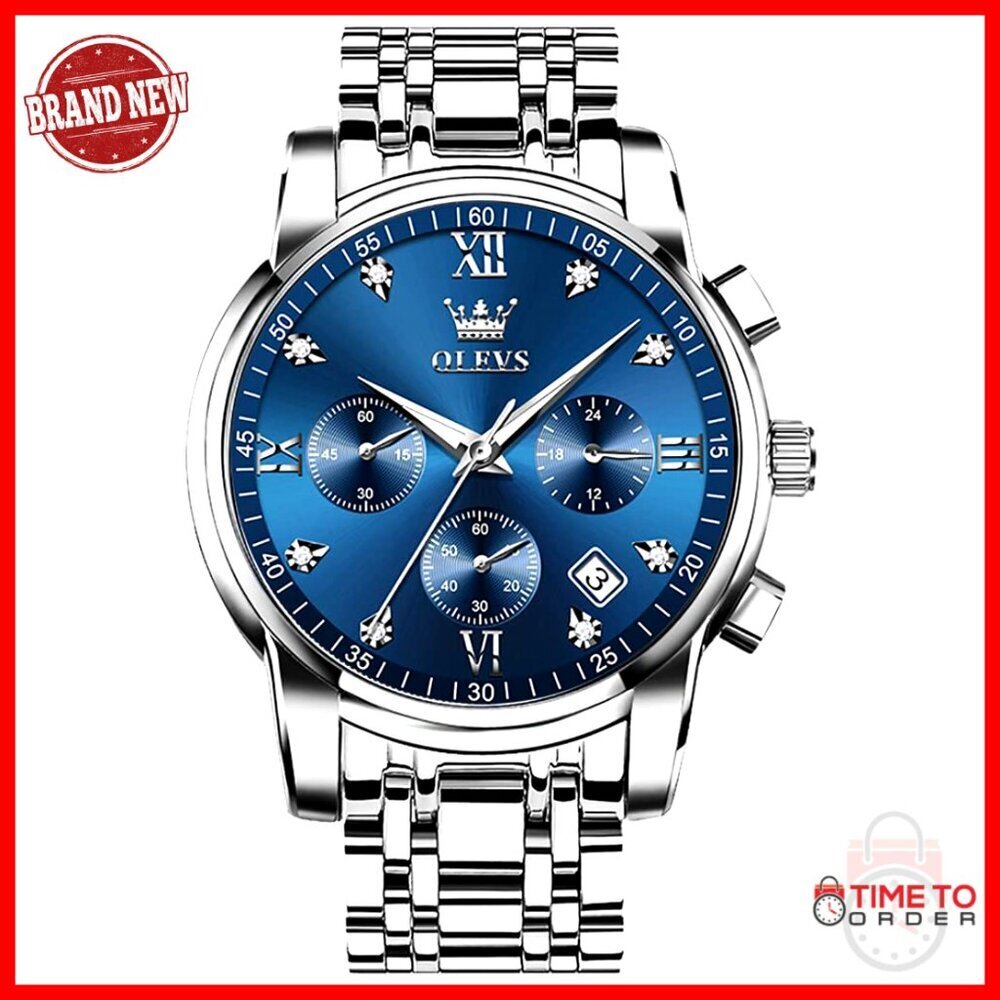 Men's Stainless Steel Chronograph Watch, 41mm Waterproof Date Analog Quartz